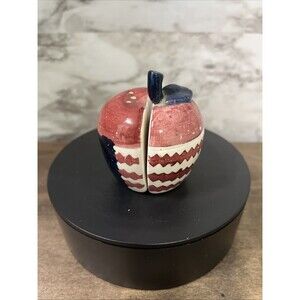 Patriotic Ceramic Apple Salt & Pepper Shaker Set Stars & Stripes Design